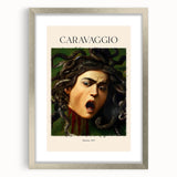 Abstract art print of Sandro Botticelli's design in a silver frame with mat, featuring muted earth tones.