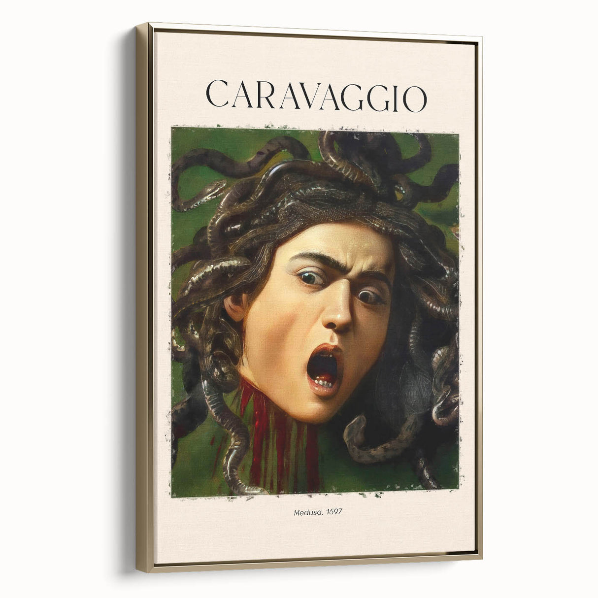 Framed canvas of Sandro Botticelli's landscape art painting featuring a vintage poster style in vibrant colors.