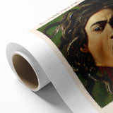 Art deco poster of Sandro Botticelli's painting on rolled canvas, featuring soft pastel hues, ideal for nursery wall art.