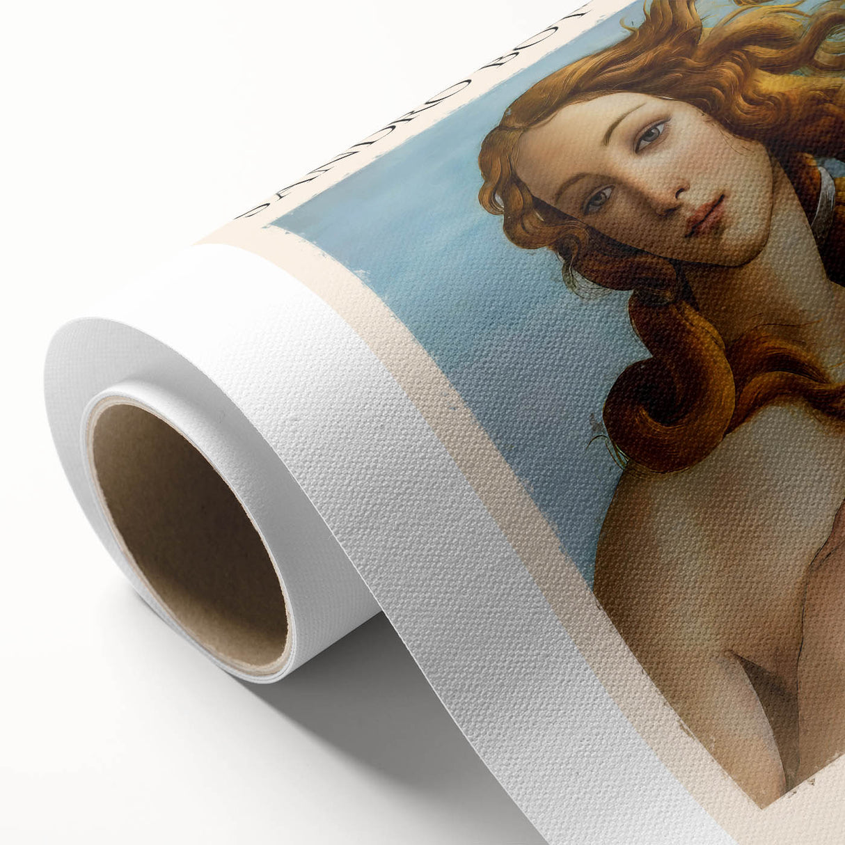 Art deco style poster of Sandro Botticelli's artwork on rolled canvas, featuring soft pastel colors.