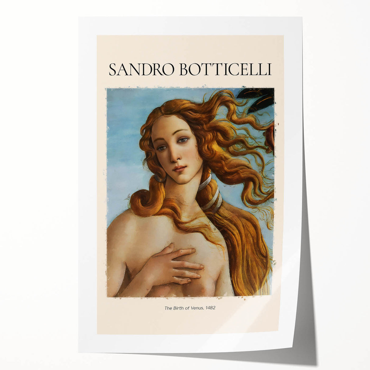 Rolled print of Sandro Botticelli's floral design in soft hues, ideal for art wall dining room or classy bathroom wall art.