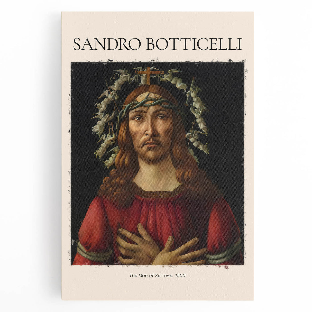 Black and white print of Sandro Botticelli's artwork on stretched canvas, ideal for kitchen wall art.