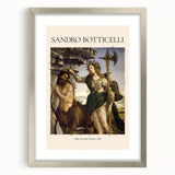 Abstract art print of a Sandro Botticelli design in silver frame, featuring pastel shades, ideal for dining room decor.