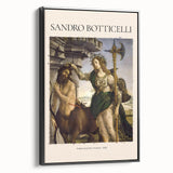 Framed canvas featuring a black and white vintage poster art of a landscape painting, ideal for bedroom decor.