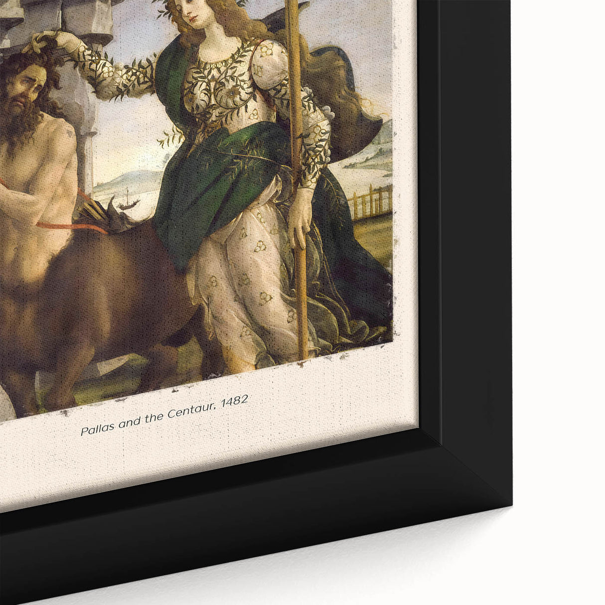 Early Masters' black wall art on framed canvas, featuring colorful, textured depiction of Sandro Botticelli's work.