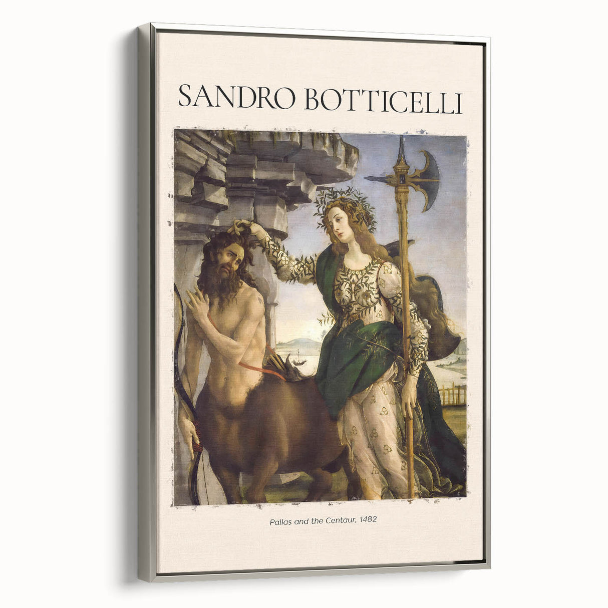 A vintage poster art of Sandro Botticelli’s design on a framed canvas.