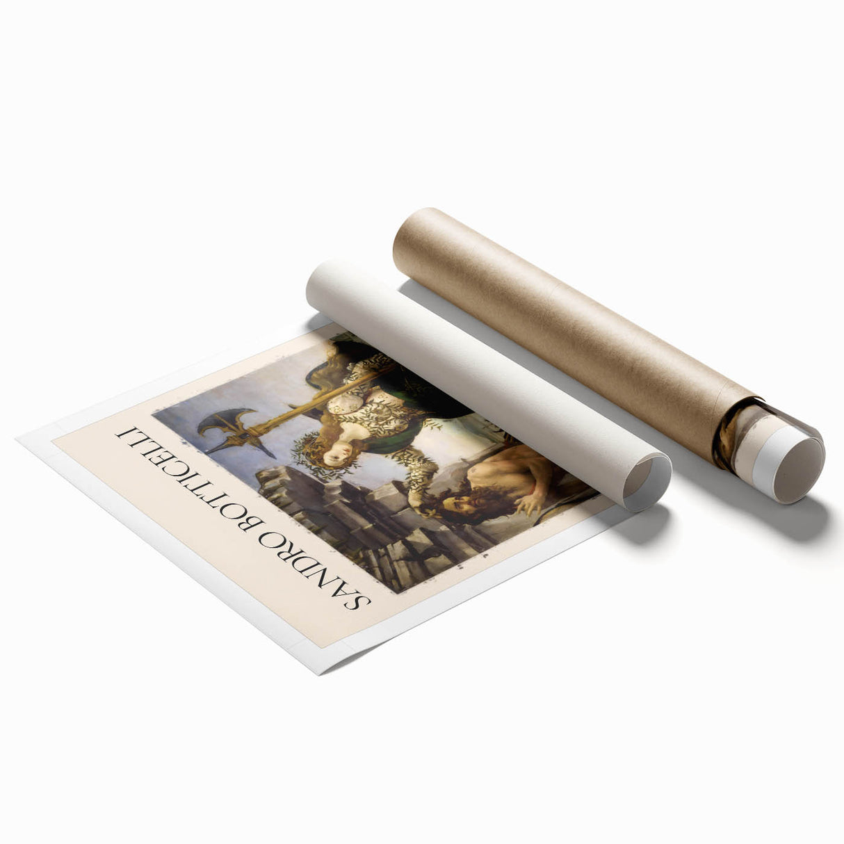 Large rolled print of Sandro Botticelli's floral design in soft pastel shades, ideal for classy bathroom wall art.