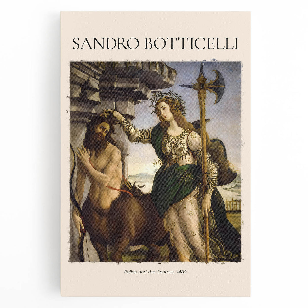 Black and white print of Sandro Botticelli's artwork on stretched canvas, ideal for kitchen wall art.