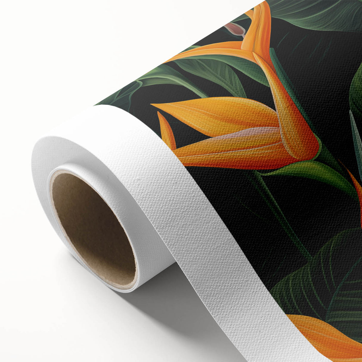 Vibrant rolled canvas featuring a botanical design of a Bird of Paradise, showcasing bold colors and intricate details, ideal for home decor and art enthusiasts.