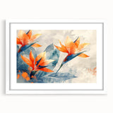 Botanical wall art featuring a vibrant Bird of Paradise design in a sleek white frame with a mat, ideal for enhancing any modern decor setting.