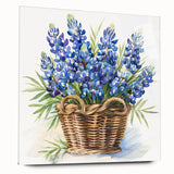 Acrylic wall art featuring a vibrant bluebonnet botanical design, showcased in a sleek side view, ideal for home decor or nature-themed interiors.