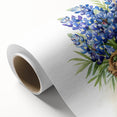 Botanical wall art print featuring vibrant bluebonnet flowers on rolled canvas, ideal for home decor, showcasing intricate details and rich colors. Perfect for nature enthusiasts.