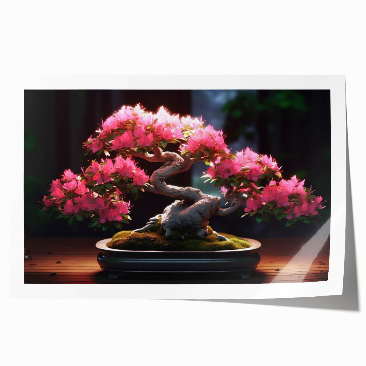 Botanical bonsai tree wall art print showcasing intricate flower designs in vibrant colors, rolled and ready for framing, perfect for nature-themed decor.