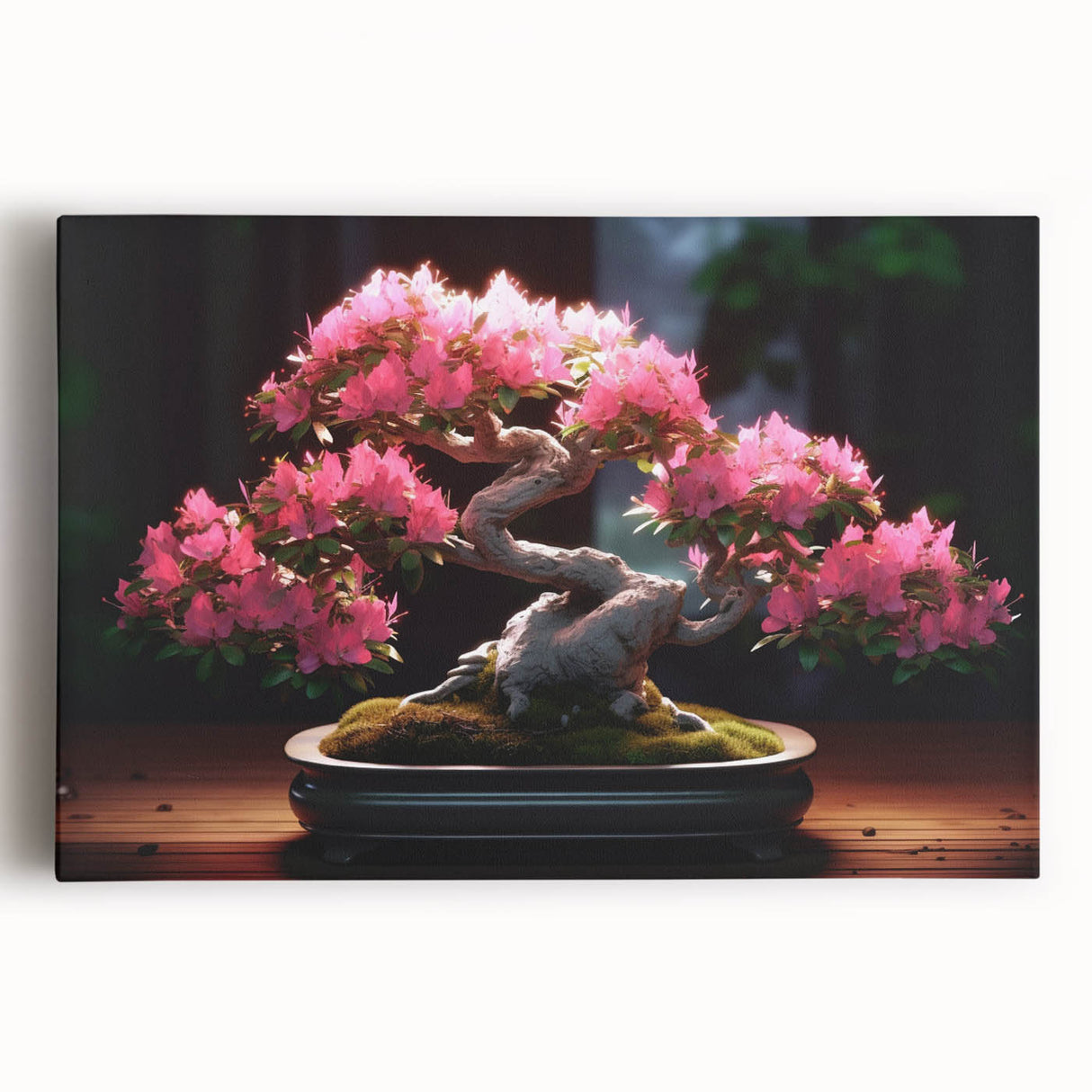 Botanical bonsai tree wall art collection on stretched canvas, featuring vibrant colors and intricate details, ideal for nature-inspired home decor.