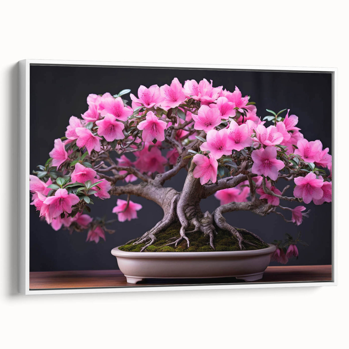 Framed canvas wall art showcasing a botanical bonsai tree design, featuring intricate floral details on a white background, perfect for modern home decor.