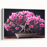 Framed canvas wall art showcasing a botanical bonsai tree design, featuring intricate floral details on a white background, perfect for modern home decor.