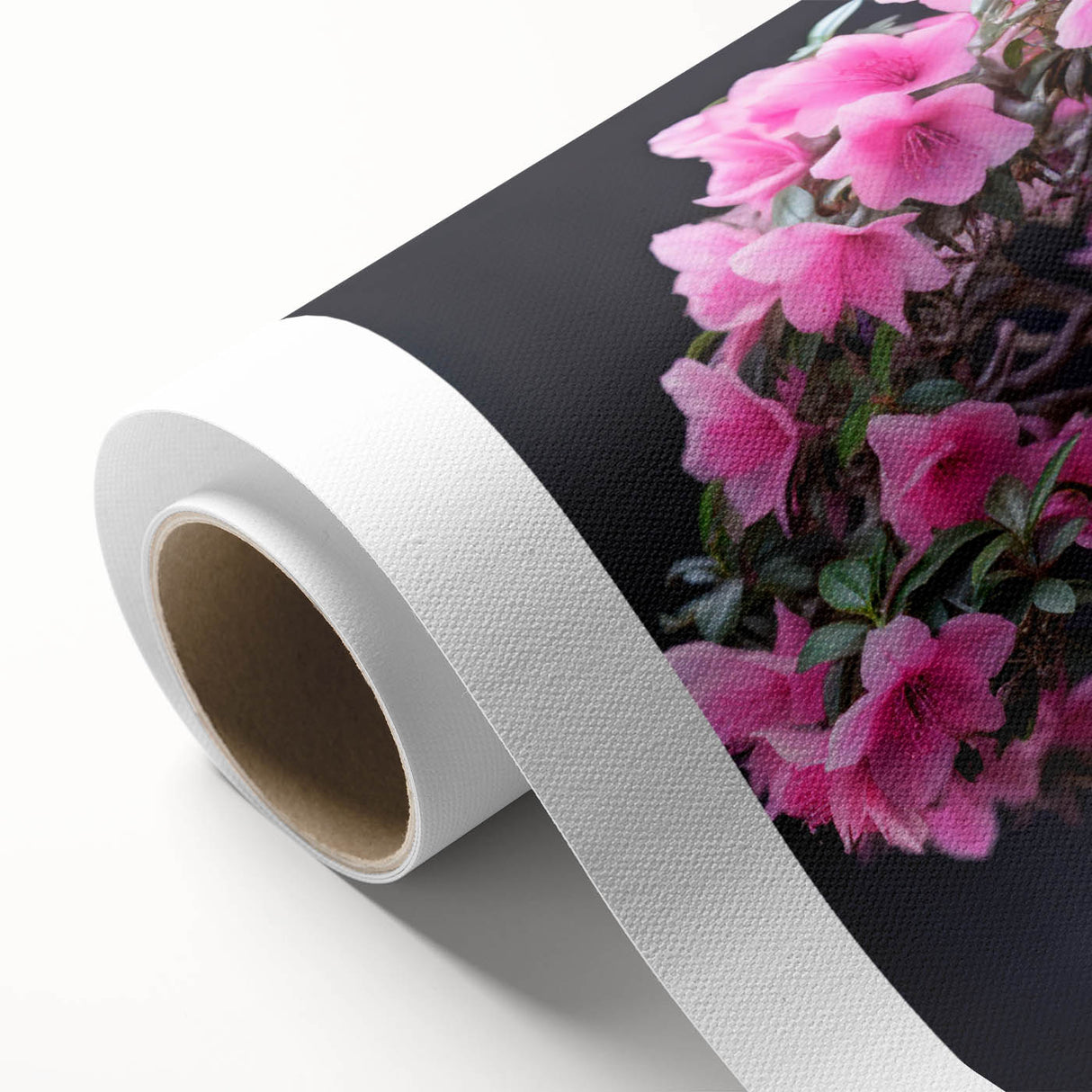 Botanical bonsai tree wall art printed on rolled canvas, showcasing intricate floral details and vibrant colors, perfect for home decor enthusiasts.