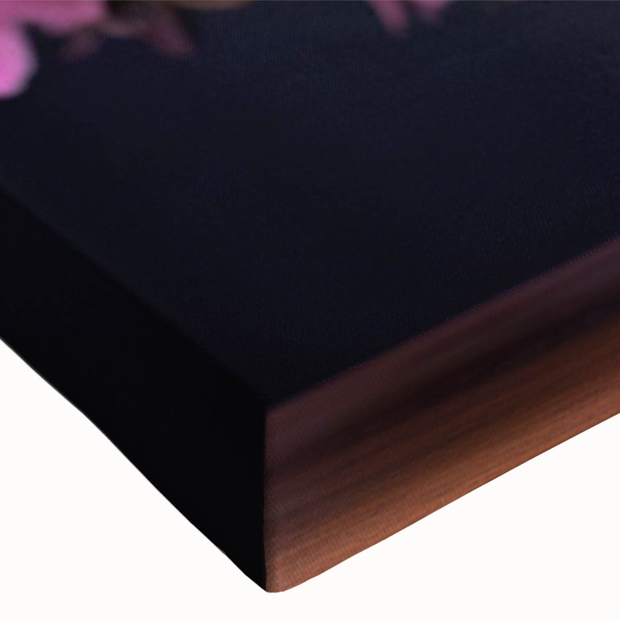 Close-up of a vibrant botanical bonsai tree wall art design on stretched canvas, showcasing intricate details, rich colors, and natural textures, ideal for home decor.