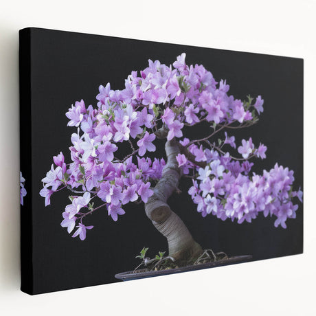 A botanical bonsai tree design in vibrant colors, showcased on a stretched canvas wall art piece, highlighting intricate details and textures. Perfect for nature-themed decor.