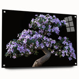 Acrylic glass wall art featuring a botanical bonsai tree design, showcasing intricate floral details and vibrant colors, ideal for home decor and nature enthusiasts.