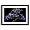 Botanical bonsai tree wall art design framed in black, featuring vibrant floral elements and a matte finish, ideal for home decor and nature-themed interiors.