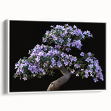 Framed canvas artwork showcasing a botanical bonsai tree design in vibrant colors, set against a white background; ideal for home decor and nature enthusiasts.