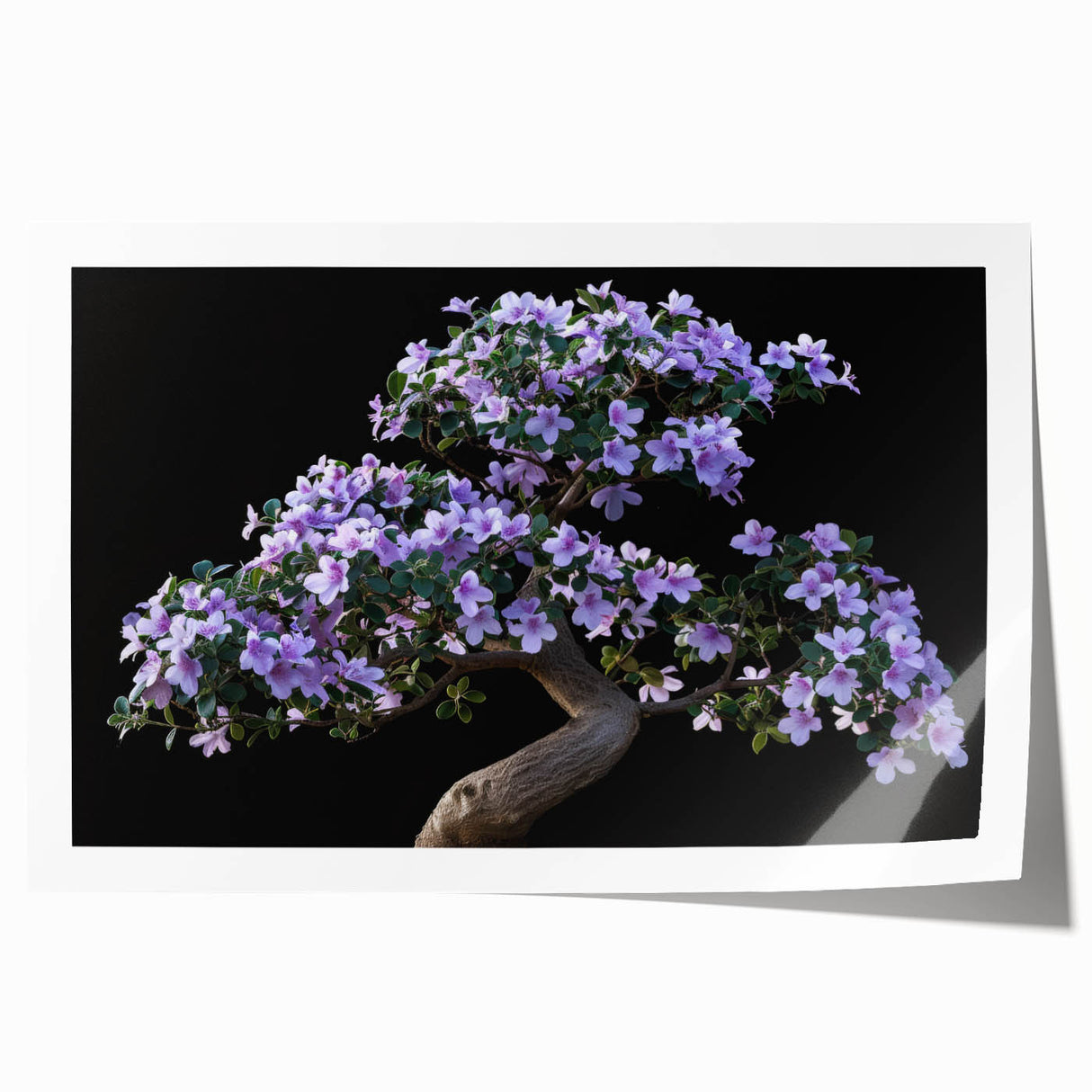 Botanical bonsai tree wall art print showcasing vibrant colors and intricate floral patterns, rolled for easy shipping and display in home decor.