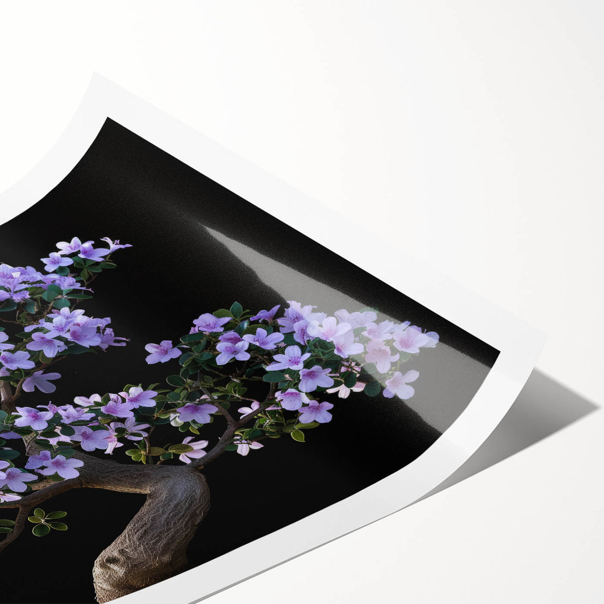 Botanical bonsai tree wall art design featuring vibrant flowers in intricate detail, printed on high-quality rolled canvas, perfect for home decor and nature lovers.