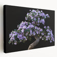 Botanical bonsai tree wall art design featuring vibrant floral elements and intricate details on stretched canvas, ideal for home decor and nature enthusiasts.