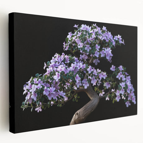 Botanical bonsai tree wall art design featuring vibrant floral elements and intricate details on stretched canvas, ideal for home decor and nature enthusiasts.