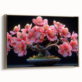 Framed botanical wall art showcasing a bonsai tree design in vibrant colors with a gold frame. Ideal for nature lovers looking to enhance home decor.