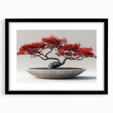 Botanical bonsai tree wall art collection framed in black with a mat, showcasing a delicate floral design, perfect for modern home decor.