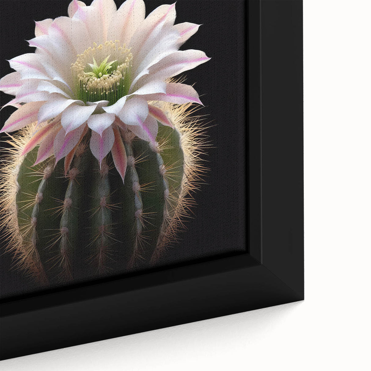 Close-up of a framed botanical wall art piece showcasing a vibrant cactus design with intricate details, perfect for enhancing modern home decor aesthetics.