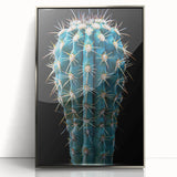 Framed acrylic wall art showcasing a vibrant botanical cactus design in a silver frame, perfect for modern home decor and adding a touch of nature.