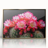 Framed wall art featuring a botanical cactus design with a gold-acrylic finish, ideal for modern home decor, showcasing vibrant green hues and intricate details.