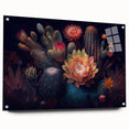 Acrylic wall art featuring a botanical cactus design, displayed in a side view with decorative pins, showcasing vibrant green and textured details for a lively decor accent.