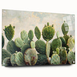 Acrylic glass wall art collection showcasing a botanical cactus design, featuring vibrant colors and intricate details, elegantly displayed with pins for wall mounting.
