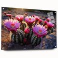 Acrylic wall art featuring a botanical cactus design, displayed in a side view with pins securing it. The vibrant colors and intricate details highlight the natural beauty, perfect for home decor enthusiasts.