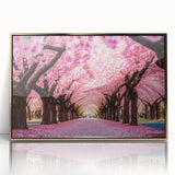 Framed botanical wall art featuring elegant cherry blossom design in soft pinks and gold accents, perfect for enhancing any modern decor.