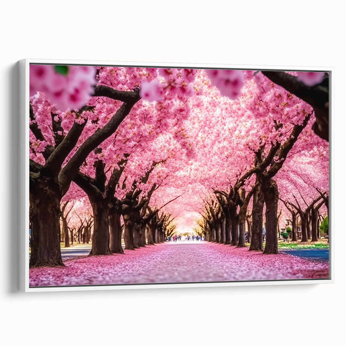 Framed botanical wall art showcasing a delicate cherry blossom design on a white background, emphasizing soft pink hues and intricate floral details.