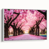 Framed botanical wall art showcasing a delicate cherry blossom design on a white background, emphasizing soft pink hues and intricate floral details.