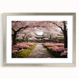 Botanical wall art collection showcasing a framed cherry blossom design with a silver mat, perfect for adding a touch of elegance to any decor.