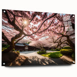 Acrylic wall art showcasing a detailed botanical cherry blossom design, presented in a side view with visible mounting pins, ideal for home decor.