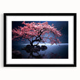 Botanical wall art featuring a delicate cherry blossom design, framed with a black mat and sleek frame, perfect for enhancing home decor.