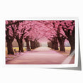 Cherry blossom wall art print showcasing delicate pink blossoms against a soft white background, rolled for easy display and transportation, ideal for home decor.