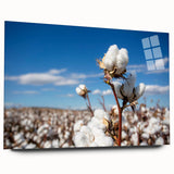 Botanical wall art print featuring vibrant flowers on cotton, displayed in a clear acrylic frame, highlighting intricate details and colors for a modern decor.