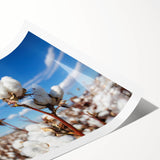 Botanical cotton wall art print featuring vibrant flowers in soft pastels, elegantly rolled and ready for framing, showcasing nature's beauty in home decor.