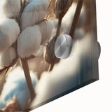Close-up view of vibrant botanical cotton wall art featuring colorful flowers on a textured surface, ideal for home decor in modern or natural themes.