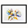 Elegant black-framed wall art featuring a botanical cotton design of vibrant flowers, ideal for enhancing home decor with a touch of nature's beauty.