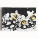 Stretched canvas wall art featuring a vibrant daffodil botanical design in shades of yellow and green, ideal for enhancing home decor with a natural touch.